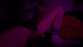 Skinny trans cutie gushes anal vibrator messi cum on big cock