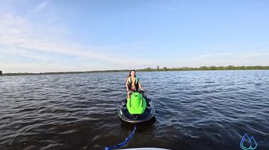Stranded redhead on jetski begs hero to fuck her pigtails dripping wet Pussy creampied