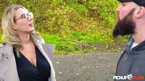 Thick-titted German language professor Kathy to the hilt rides and sucks outside in