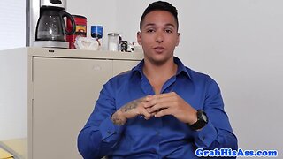 Interracial office trio ends with cum in mouth