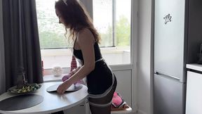 Naughty Maid Pleases Daddy with a Steamy Kitchen POV BJ