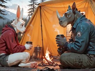 Built Rhino Screws Cute Fur Femboy in a Camping Tent