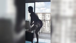 Buff man working out in undergarments