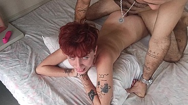 Hlohan - Non-binary woman receives a large penis in her ass and moans loudly with lust.