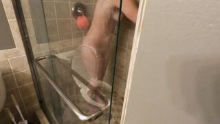 Daughter caught by stepfather taking shower then offer blowjob