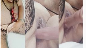 Putting the dildo in my mature stepmother until she cums