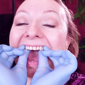 Face and Teeth Fetish Touch: Asmr Video in Blue Medical Mitrile Nurse Gloves. Arya Grander