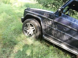 Blond mother i'd like to fuck drives G-class in forest bare walk