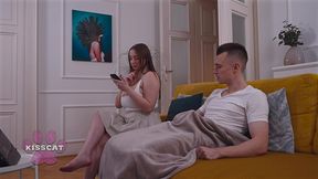 step mom kisscat caught mutual masturbation of step sister amber bloom with step bro while porn watching in living room couch