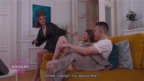 step mom kisscat caught mutual masturbation of step sister amber bloom with step bro while porn watching in living room couch