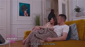 step mom kisscat caught mutual masturbation of step sister amber bloom with step bro while porn watching in living room couch
