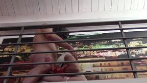 bound to a railing in fishnet pantyhose and heels you can see my beautful tits and ass while i have mouth and pussy fucked