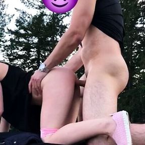 Fucking my horny girlfriend outdoors.