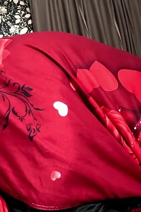 Dark Staircase Seduction. Shiny Long Jacket, Under Sheet Sex and Double Cum Finish