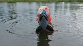 Alla fucks hotly and rides an inflatable whale on the lake and inflates a rare beach ball with her mouth!!!
