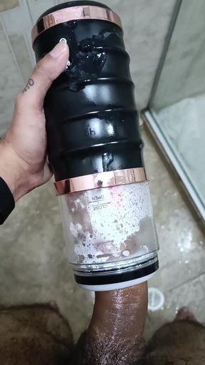 Powerful moment from &quot;POV Big Uncut Cock Camilo Brown Using An Automatic Masturbation Toy To Get An Intense Cumshot Orgasm&quot;