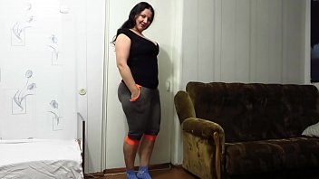 A mature BBW strips and fucks with a dildo on the floor &mdash;  on a chair &mdash;  and on a table  Milf shakes big natural tits and masturbates her shaved cunt  Amateur