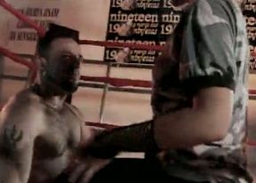 Hot blonde girl with fluffy hair fucks on the ring in front of public