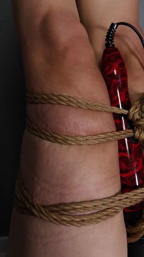 Hanging by Her Ankles From Rope Bondage, Slave Mila Can't Escape the Wand Attached to Her Swollen Pussy