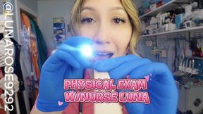 PHYSICAL EXAM WITH NURSE LUNA Watch Nurse Luna glove up in her blue nitrile XS nitrile gloves wearing her bubble gum pink uniform scrubs and give you a A thorough exam, checking your BP, heart and longs and more!