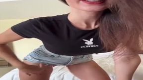 COUGAR with huge breasts shows her panties during a massage