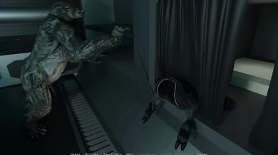 The mutant's huge dick pokes into the unknown and suddenly her tight ass appears there. 3D Hentai Game Animation