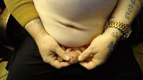 Horny played on the belly button and cock