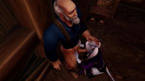 draenei girl gives an old man a deep blowjob - warcraft parody