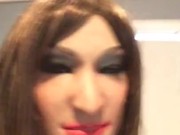 Miho's rubber snatch (female mask, fetish, crossdressing, trans, short dress, pantyhose, upskirt)