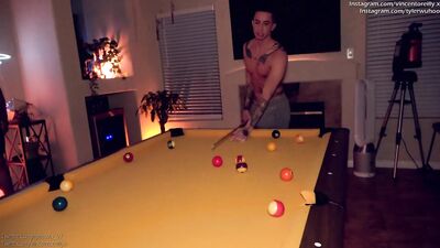 Asian boy Tyler Wu & Vincent O'Reilly bareback flip fuck on a pool table