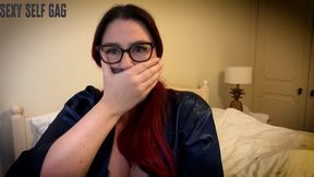 Lacey - Sexy Self Gag 4K ( Clear Tape Gag , Scarf Gag , Duct Tape Gag , Huge Mouth Stuffing )