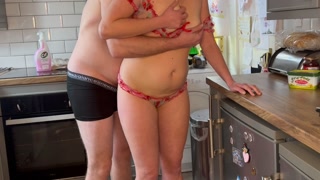 Cherry wife in the morning makes my dick hard in the kitchen!