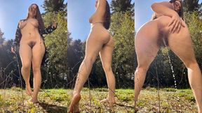 Big Booty Brunette w Full Bush Pees Outside Barefoot MP4