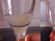 Horny twink drinks his own cum after the boy fucks cums with moaning, eye rolling, loud orgasm