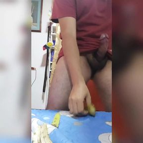 The banana is pulled in the room