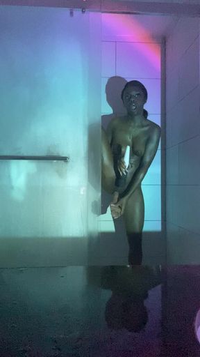 Ebony Has to Sneak in Shower to Play with Her Pussy