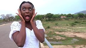 Blondie babe gets face-fucked by my massive ebony shaft in a squalid safari RV