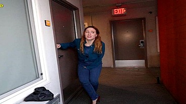 new girl Misty Rein barely makes it to toilet