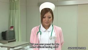 Nurse Mio Kuraki lets a patient to play with her ass and toy her hairy cooch