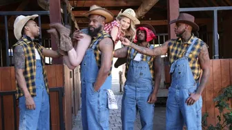 Petite Coco Lovelock takes four BBCs in outdoor farm gangbang