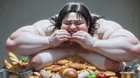 Huge Obese SSBBW Stuffing Herself - Naked with Thick Hairy Pussy