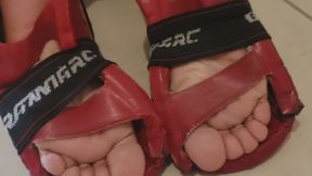 Sneaky watching sensei taking off her footpads
