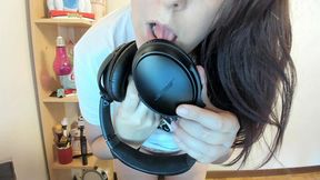 dancing and masturbating with a pair of expensive bose headphones