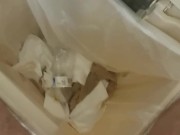 Naughty messy public bathroom trash piss