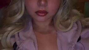 Cute blonde e-girl shows off her big tits and innocent personality