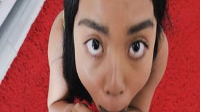 ”Sexy hot Asian teen Luna Mills sucking the studs big man dick”
