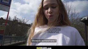 ”Russian babe Ivi Rein flashes tits in public then rides huge cock till she gets off”