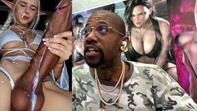 transgender light elf stroking her hard meaty girl cock and cumming hard as fuck, ai generated
