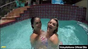 vicky vette masturbates her girlfriend rachel storms at the pool!