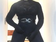 Neva's rubber pussy (trans, crossdress, high heels, feminization, red wig, pantyhose, bodysuit)